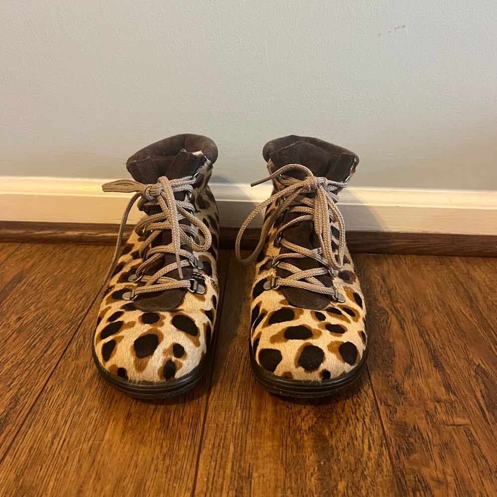 Martino Canadian Low Leopard Calf Hair Lace Up Boots